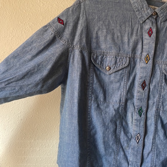 Vintage Chaus Sports Petites southwestern style cotton long sleeve button down - Picture 5 of 6